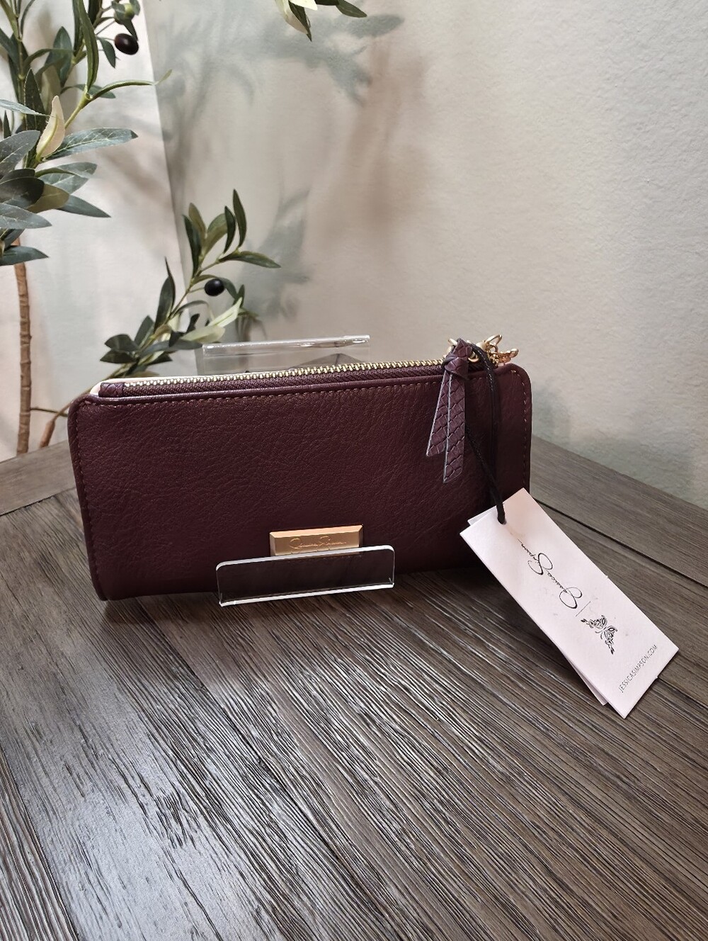 Jessica Simpson Leather Zip Wallet - Plum
